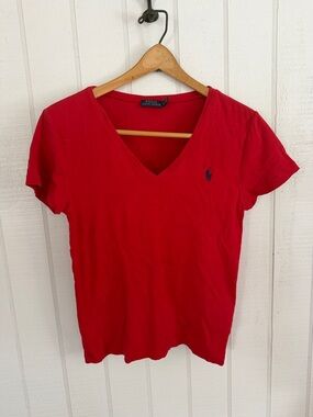 Polo by Ralph Lauren Red V-Neck Short Sleeve Tee